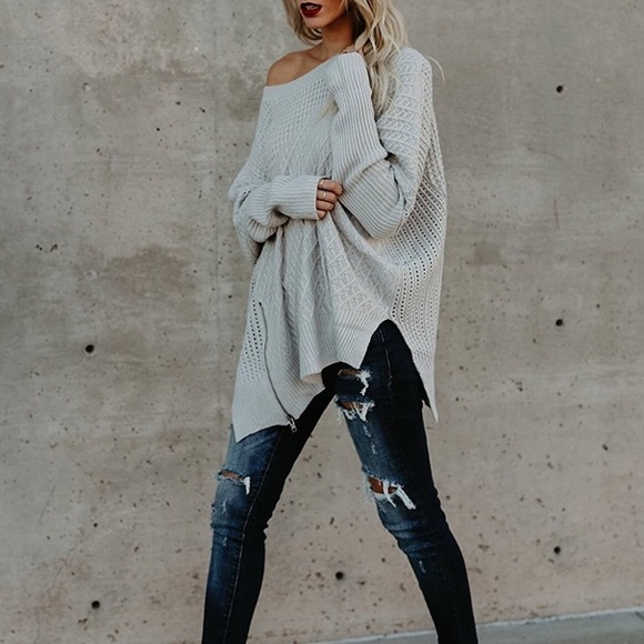 Asymmetrical Zipper Detail Loose Knit Sweater - Picture 2 of 4